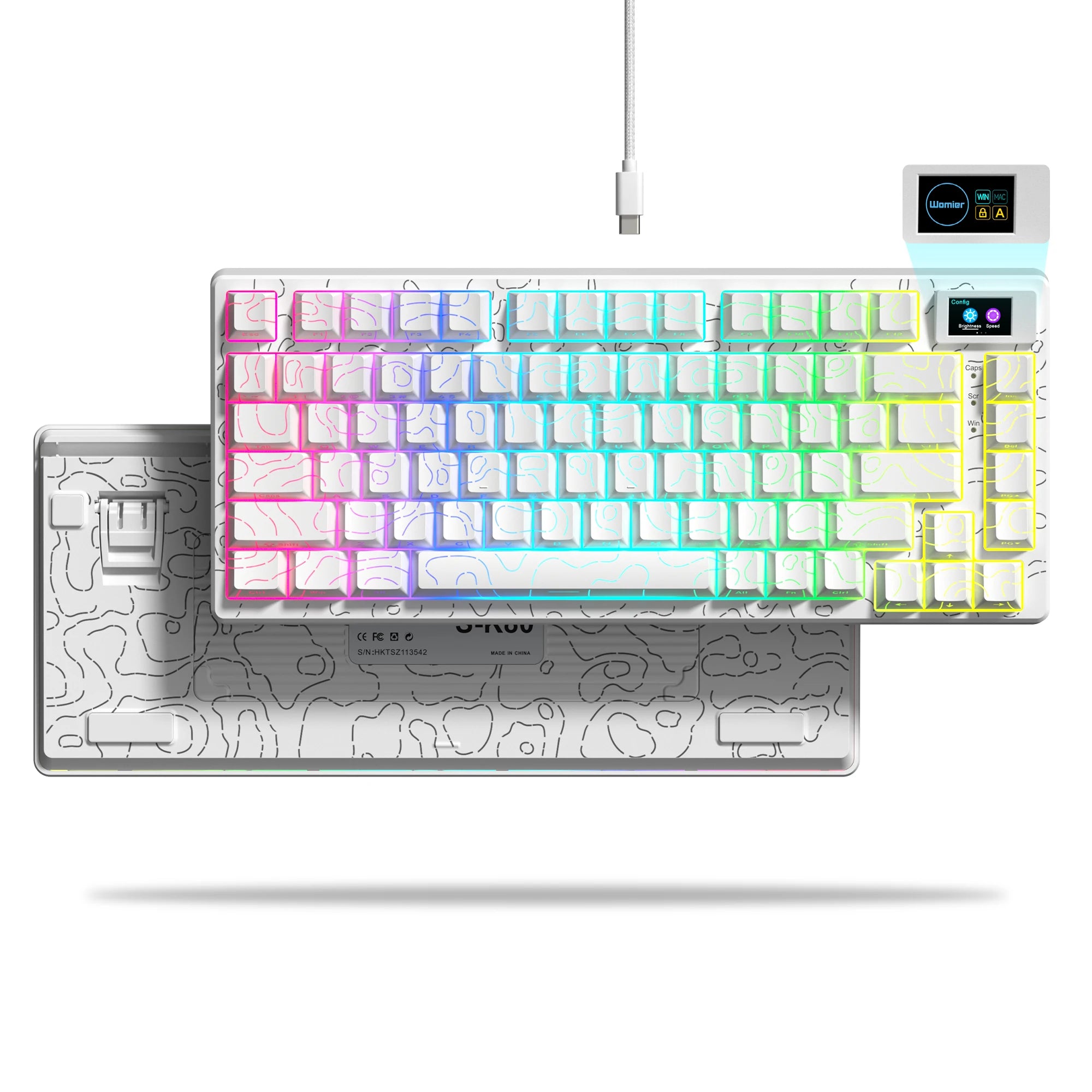 Wired Mechanical Gaming Keyboard with OLED Display Full Key Hot-Swappable Pudding RGB Backlit Keyboard for PC Computer Laptop