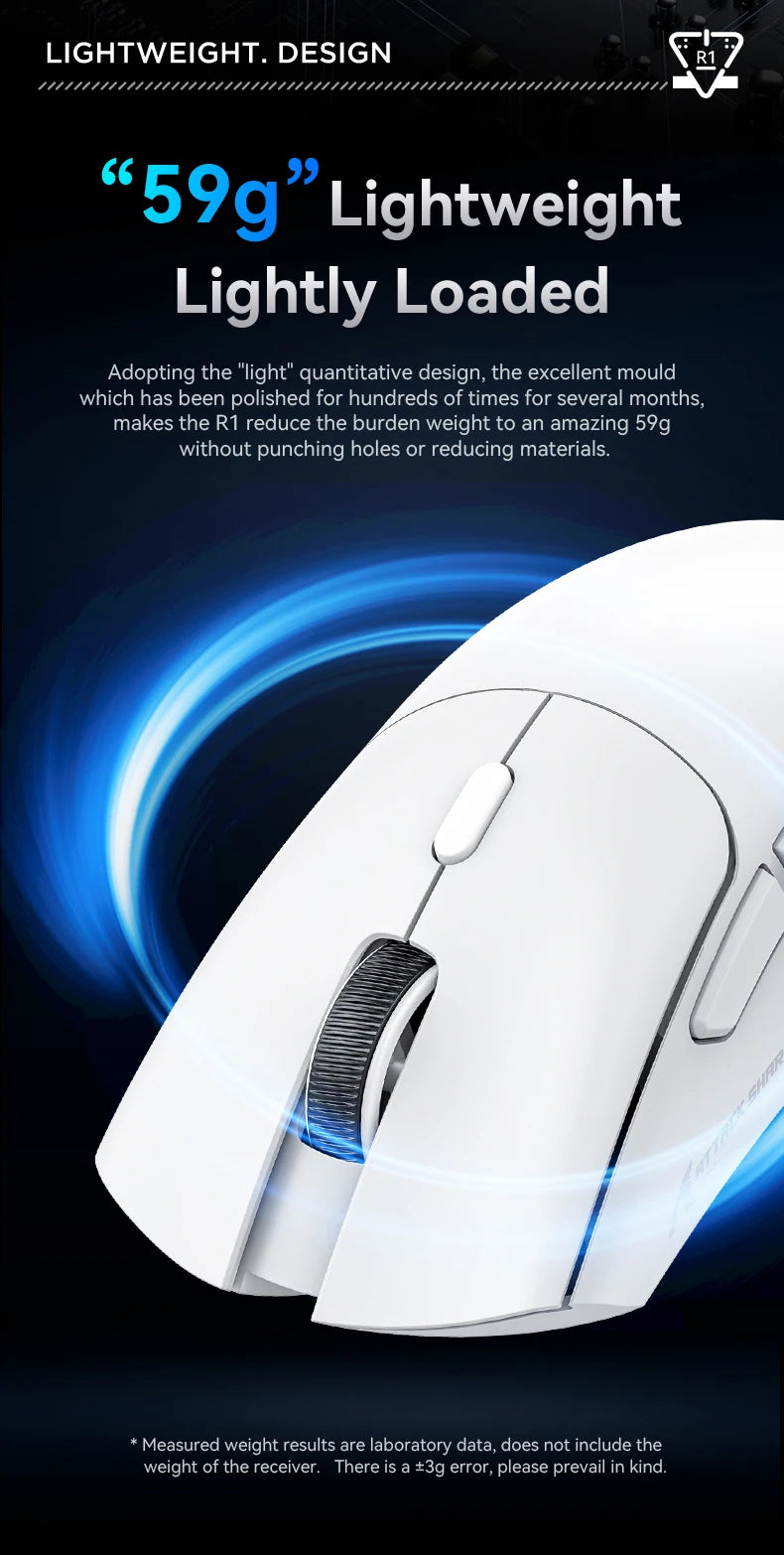 Attack Shark R1 Wireless Mouse Bluetooth Gaming Mouse PAW3311 Sensor,1000Hz Return-rate,Tri-mode,Ergonomic,Rechargeable