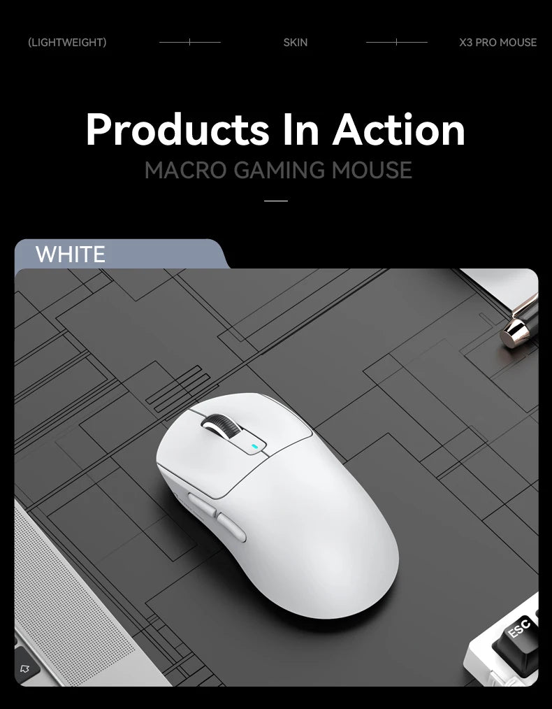 X3 Pro 4K/8K Hz Mouse 59g Superlight BT/2.4G Wired Wireless Mouse PixArt PAW3395 Gaming Sensor 26000 DPI for Win/Xbox/PS/Mac