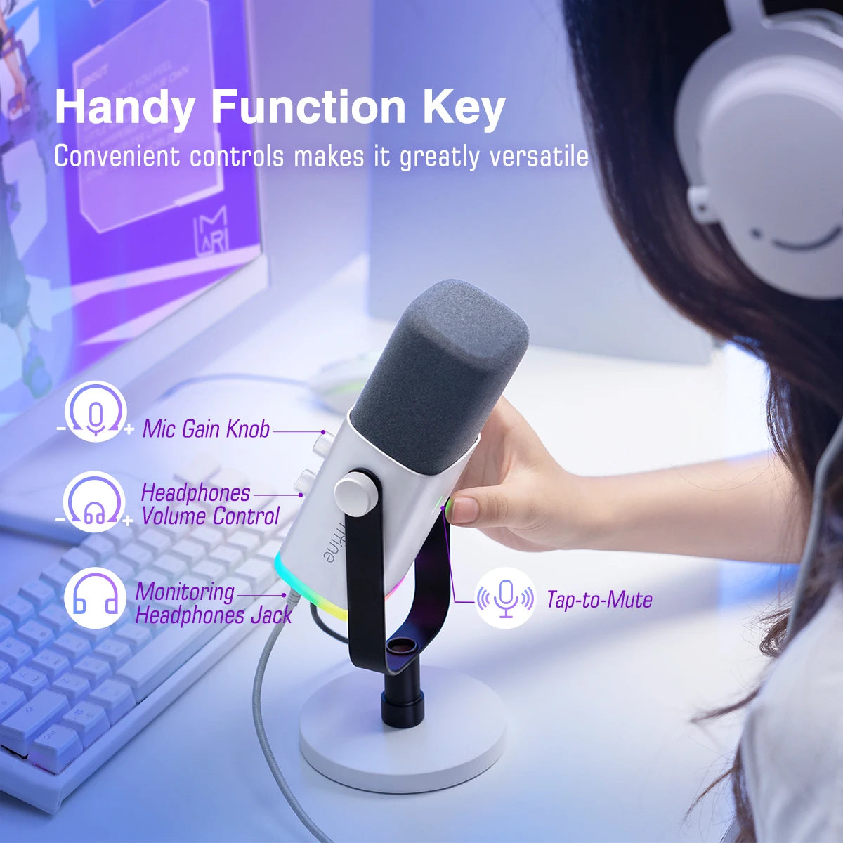 FIFINE XLR/USB Dynamic Microphone with Headphone Jack/RGB/Mute,MIC for Recording Streaming Gaming PS4/PS5 Ampligame AM8W