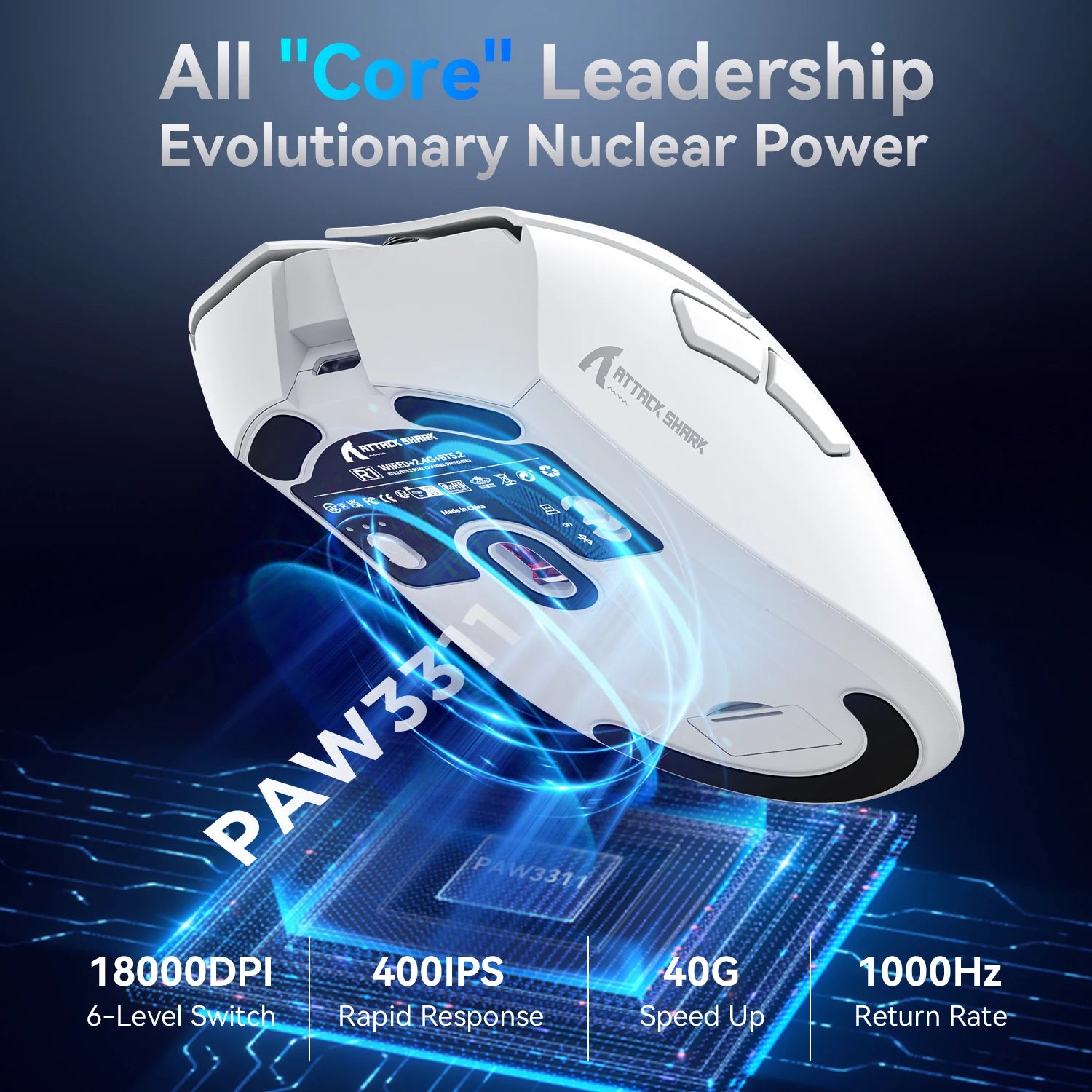 Attack Shark R1 Wireless Mouse Bluetooth Gaming Mouse PAW3311 Sensor,1000Hz Return-rate,Tri-mode,Ergonomic,Rechargeable