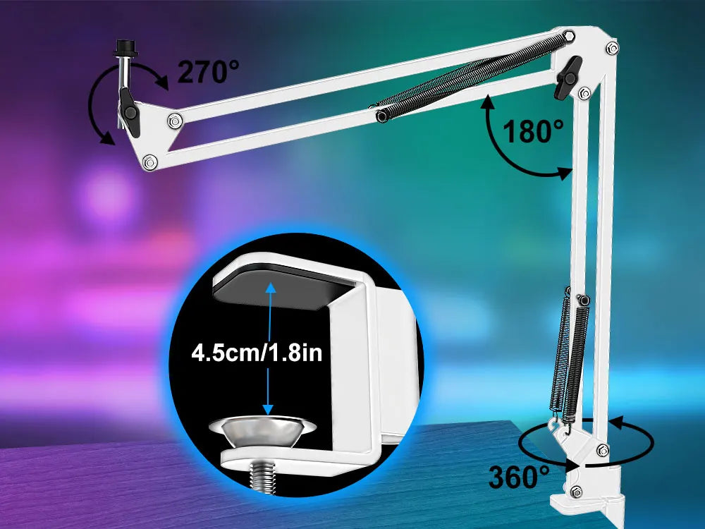 Zealsound RGB USB Gaming Microphone With Articulated Arm,White Computer Condenser Mic For PC Mac Recording Podcasting Streaming