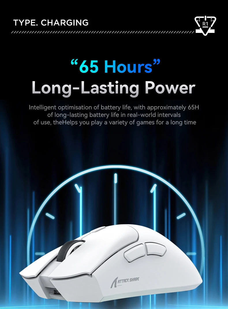 Attack Shark R1 Wireless Mouse Bluetooth Gaming Mouse PAW3311 Sensor,1000Hz Return-rate,Tri-mode,Ergonomic,Rechargeable