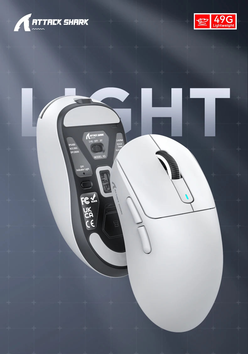 Attack Shark X3 Bluetooth Mouse,PixArt PAW3395,26000dpi,2.4g Wireless Tri-Mode Connection,Lightweight Macro Gaming Mouse