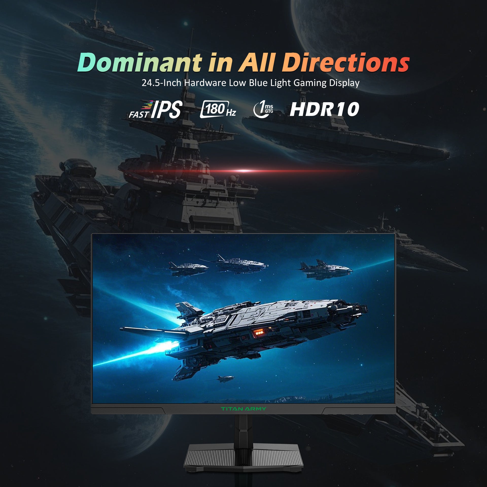 High refresh rate gaming monitor, 25inch 180Hz FAST IPS, 1ms GTG, 99% sRGB, Low Blue Light(Hardware), HDR10, 8 Customizable Scenarios, VESA Mountable