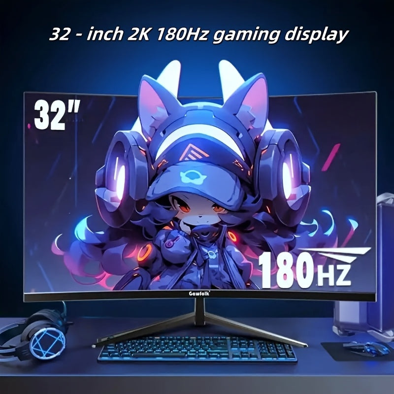 32" Curved Gaming Monitor for Esports - 2K Resolution, 180Hz Refresh Rate, 1ms Response Time, FreeSync, 98% sRGB, 178° Wide Viewing Angle, DisplayPort, Wall Mount Compatible (100x100mm) - Black, Esports Equipment | Sleek Des