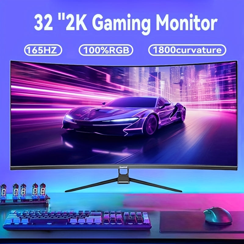 32" Curved Gaming Monitor for Esports - 2K Resolution, 180Hz Refresh Rate, 1ms Response Time, FreeSync, 98% sRGB, 178° Wide Viewing Angle, DisplayPort, Wall Mount Compatible (100x100mm) - Black, Esports Equipment | Sleek Des